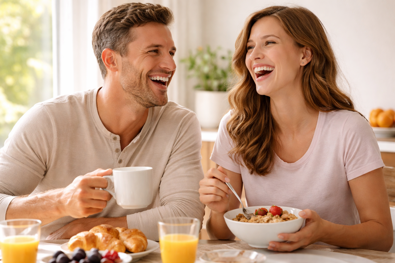 a couple is having tea