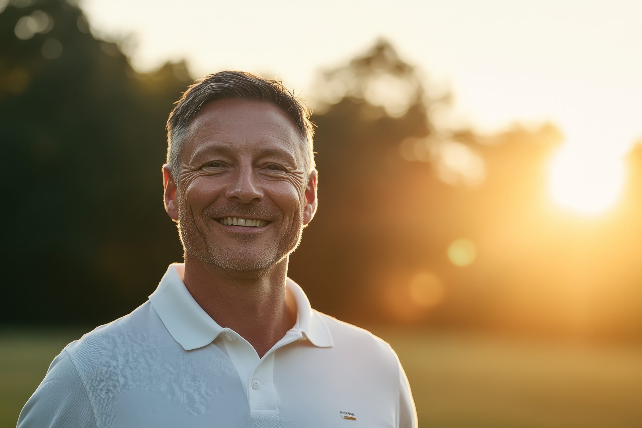 Confident man with a warm smile enjoying a sunny day